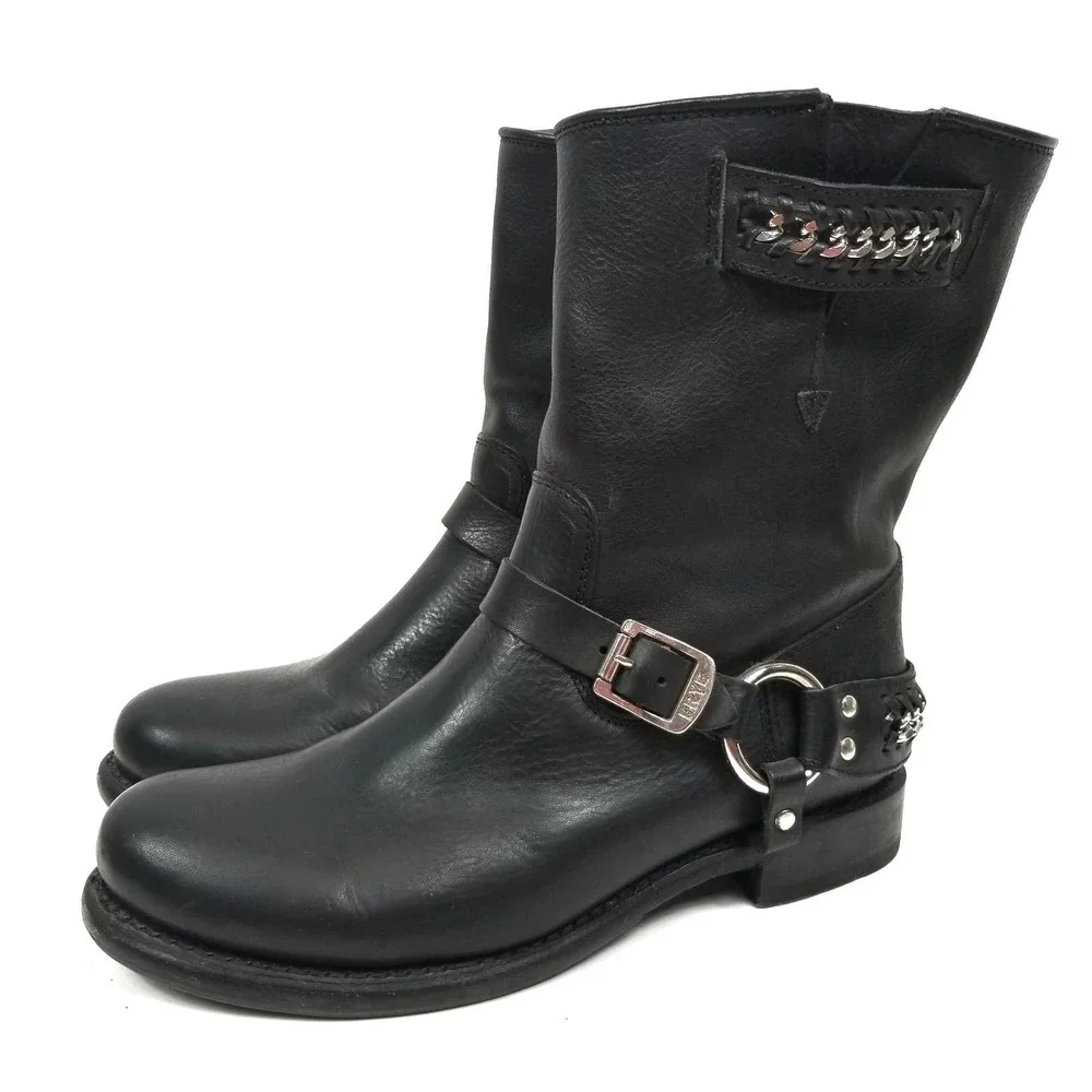 Frye Black Leather Harness Boots - Picture 1 of 12